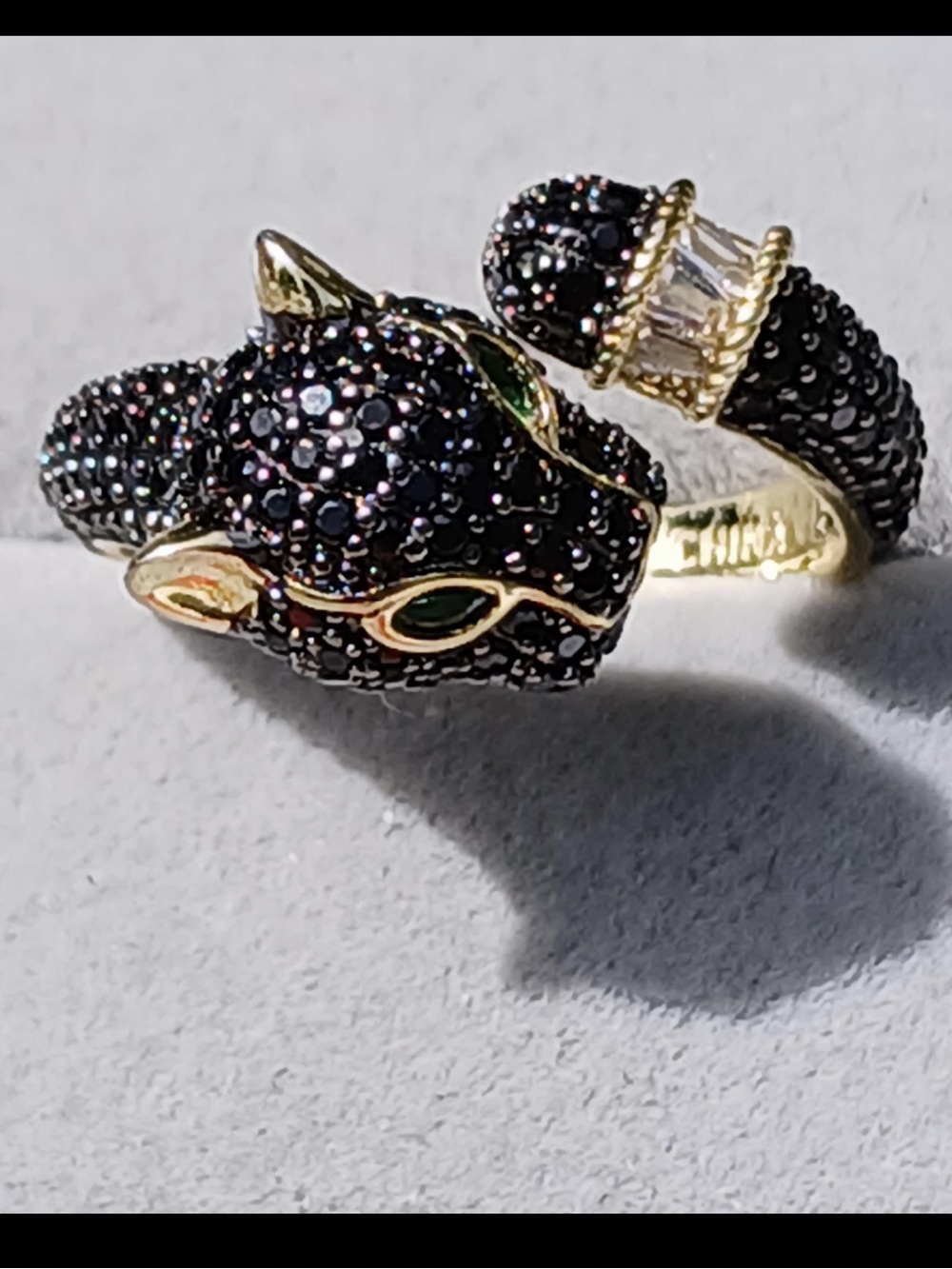 Rachel Zoe black panther Onyx & CZ 18K gold plated silver 925 wrap-around ring - Picture 7 of 11